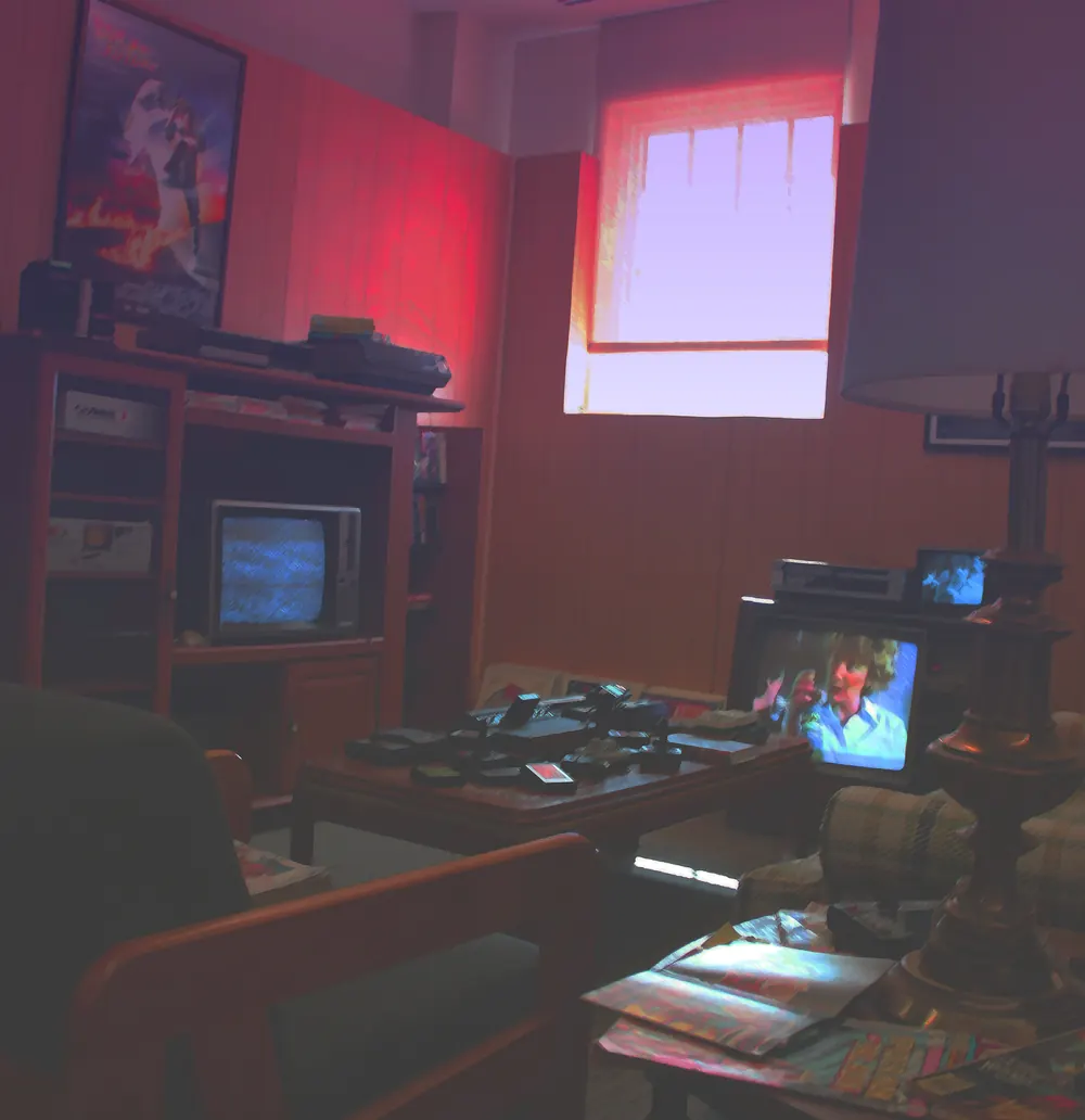 A dim 90s bedroom lit by a CRT monitor